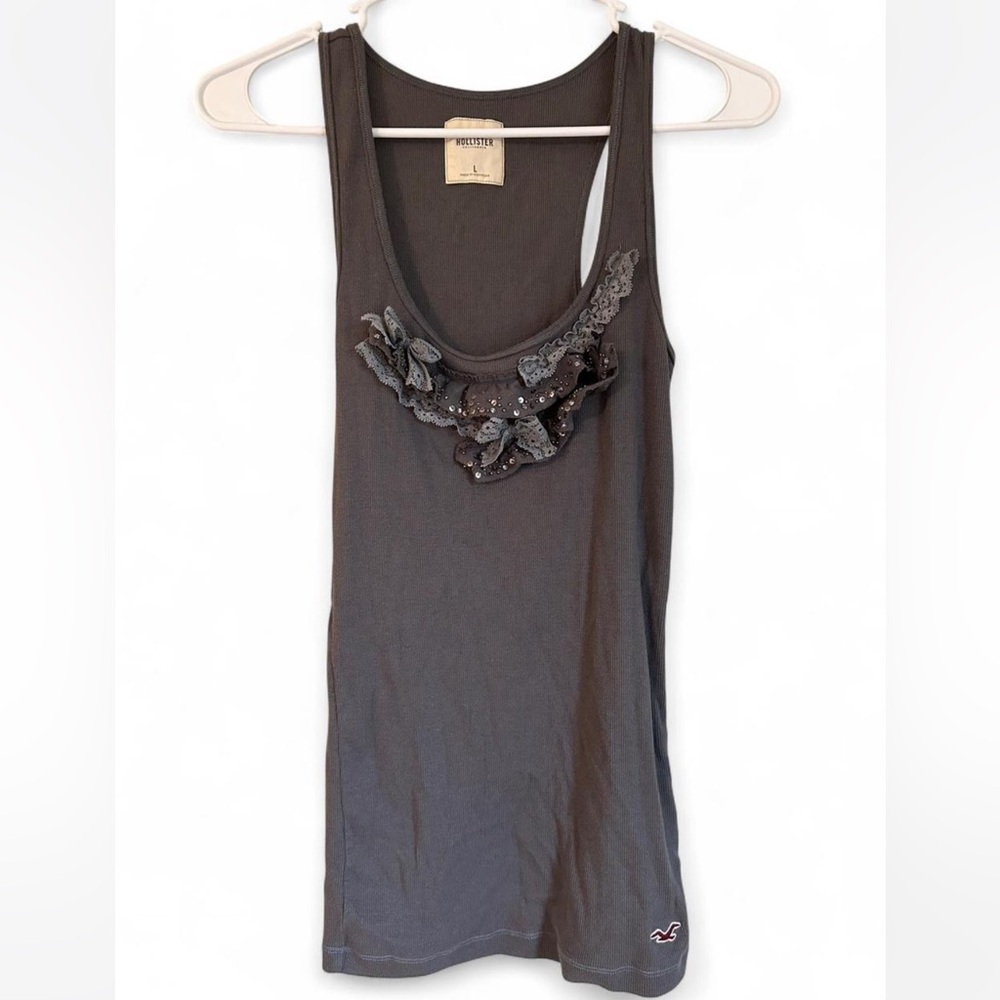 Hollister Charcoal Tank Top with Lace Accents